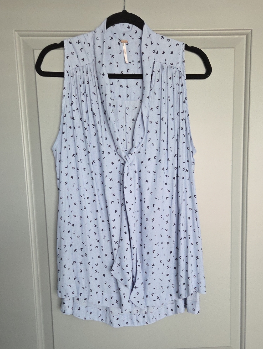 Free People Light Blue Sleeveless Tie-Neck Camisole with Tiny Print